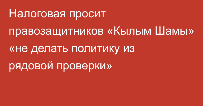 Налоговая просит правозащитников «Кылым Шамы» «не делать политику из рядовой проверки»