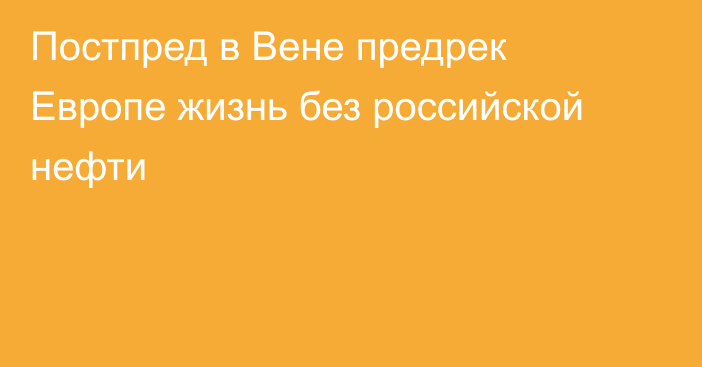 Постпред в Вене предрек Европе жизнь без российской нефти