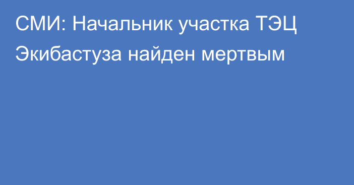 СМИ: Начальник участка ТЭЦ Экибастуза найден мертвым