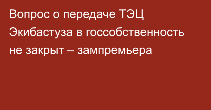 Вопрос о передаче ТЭЦ Экибастуза в госсобственность не закрыт – зампремьера