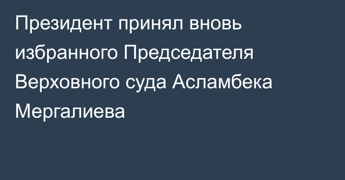 Президент принял вновь избранного Председателя Верховного суда Асламбека Мергалиева