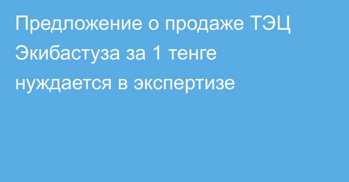 Предложение о продаже ТЭЦ Экибастуза за 1 тенге нуждается в экспертизе