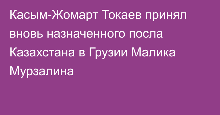 Касым-Жомарт Токаев принял вновь назначенного посла Казахстана в Грузии Малика Мурзалина