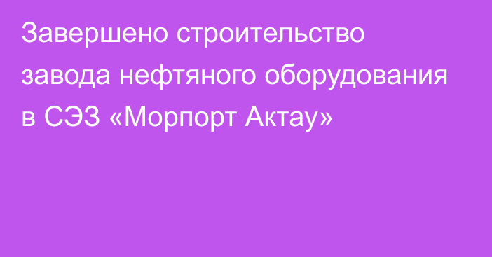 Завершено строительство завода нефтяного оборудования в СЭЗ «Морпорт Актау»