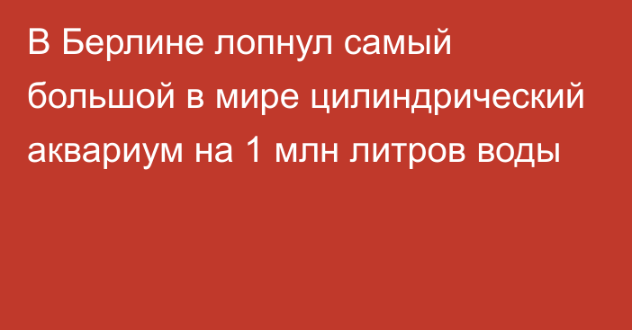 В Берлине лопнул самый большой в мире цилиндрический аквариум на 1 млн литров воды