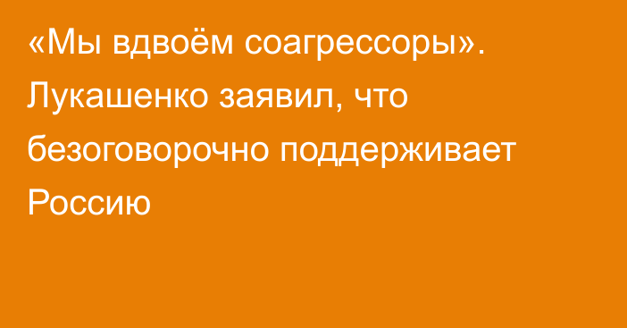 «Мы вдвоём соагрессоры». Лукашенко заявил, что безоговорочно поддерживает Россию