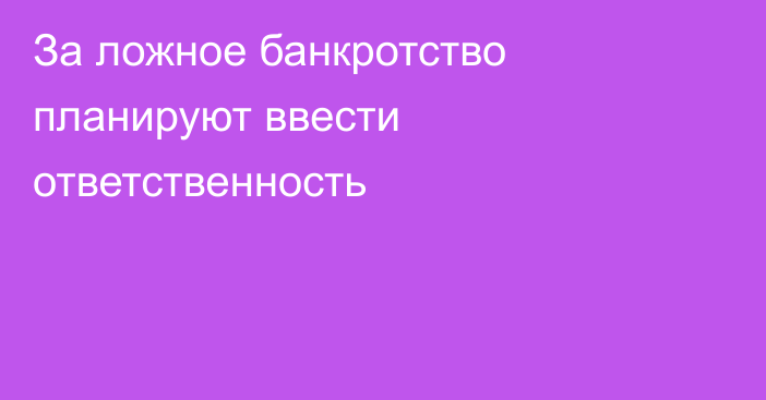 За ложное банкротство планируют ввести ответственность