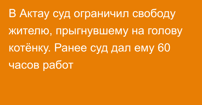 В Актау суд ограничил свободу жителю, прыгнувшему на голову котёнку. Ранее суд дал ему 60 часов работ