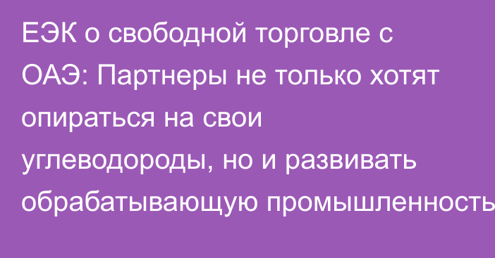 ЕЭК о свободной торговле с ОАЭ: Партнеры не только хотят опираться на свои углеводороды, но и развивать обрабатывающую промышленность