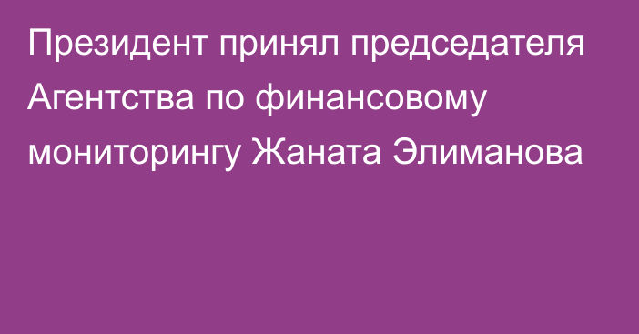 Президент принял председателя Агентства по финансовому мониторингу Жаната Элиманова