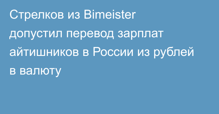 Стрелков из Bimeister допустил перевод зарплат айтишников в России из рублей в валюту