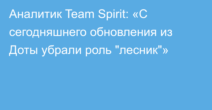 Аналитик Team Spirit: «С сегодняшнего обновления из Доты убрали роль 