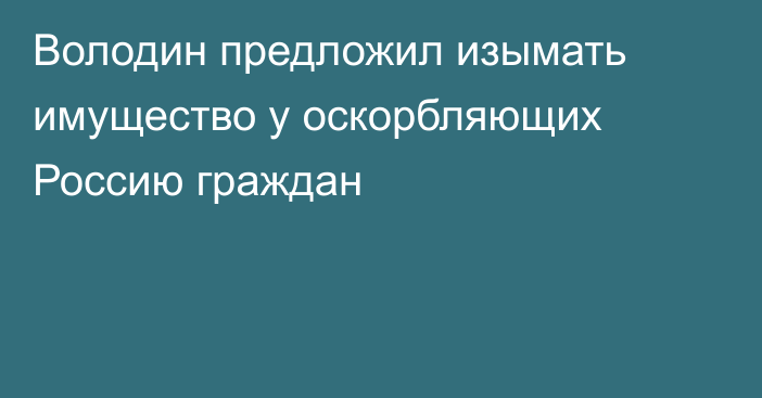 Володин предложил изымать имущество у оскорбляющих Россию граждан