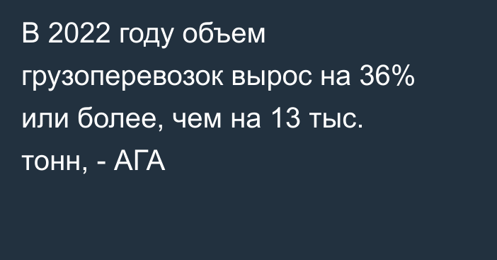 В 2022 году объем грузоперевозок вырос на 36% или более, чем на 13 тыс. тонн, - АГА