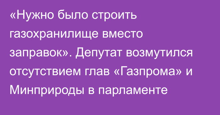 «Нужно было строить газохранилище вместо заправок». Депутат возмутился отсутствием глав «Газпрома» и Минприроды в парламенте