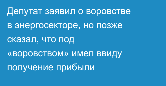 Депутат заявил о воровстве в энергосекторе, но позже сказал, что под «воровством» имел ввиду получение прибыли