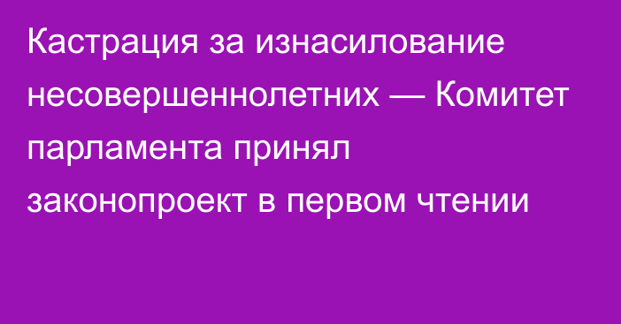 Кастрация за изнасилование несовершеннолетних — Комитет парламента принял законопроект в первом чтении