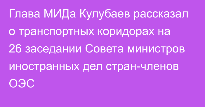 Глава МИДа Кулубаев рассказал о транспортных коридорах на 26 заседании Совета министров иностранных дел стран-членов ОЭС