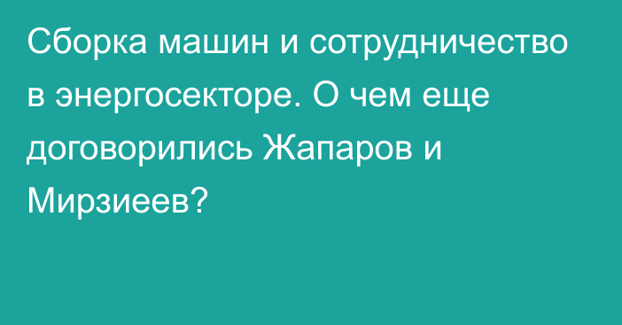 Сборка машин и сотрудничество в энергосекторе. О чем еще договорились Жапаров и Мирзиеев?