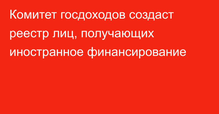 Комитет госдоходов создаст реестр лиц, получающих иностранное финансирование