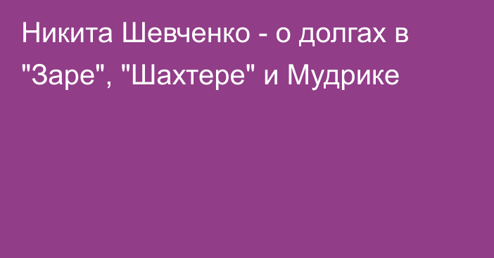 Никита Шевченко - о долгах в 