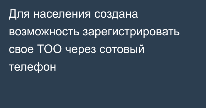 Для населения создана возможность зарегистрировать свое ТОО через сотовый телефон