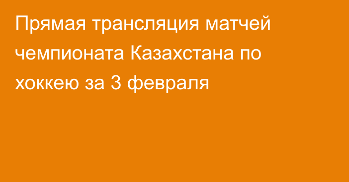 Прямая трансляция матчей чемпионата Казахстана по хоккею за 3 февраля