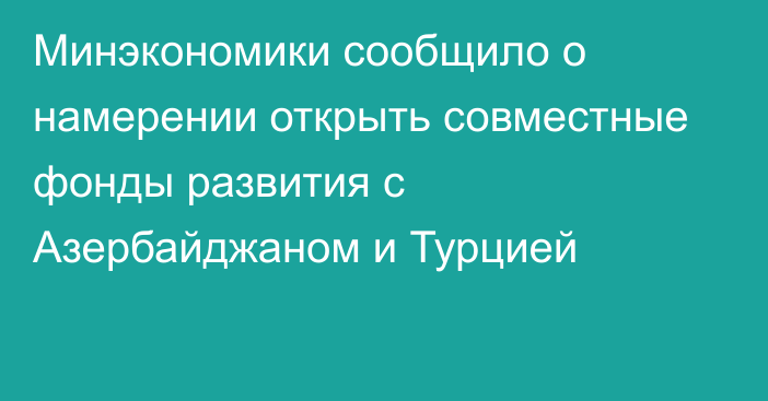 Минэкономики сообщило о намерении открыть совместные фонды развития с Азербайджаном и Турцией