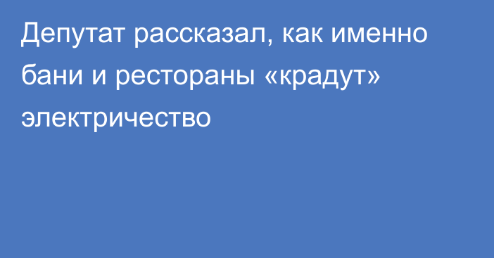 Депутат рассказал, как именно бани и рестораны «крадут» электричество