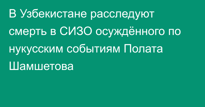 В Узбекистане расследуют смерть в СИЗО осуждённого по нукусским событиям Полата Шамшетова