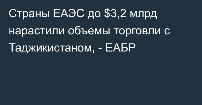 Страны ЕАЭС до $3,2 млрд нарастили объемы торговли с Таджикистаном, - ЕАБР