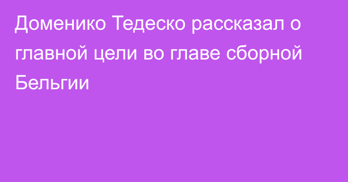 Доменико Тедеско рассказал о главной цели во главе сборной Бельгии