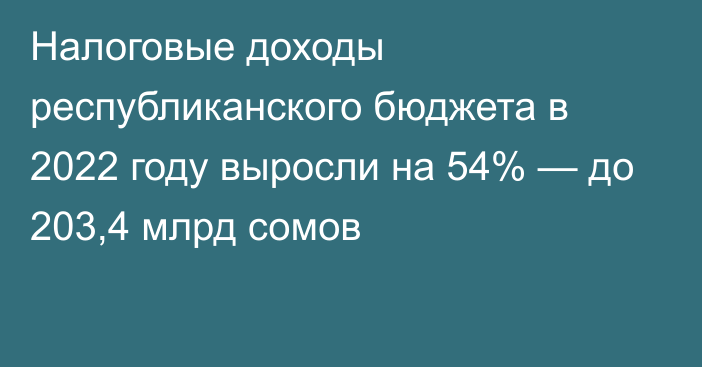 Налоговые доходы республиканского бюджета в 2022 году выросли на 54% — до 203,4 млрд сомов