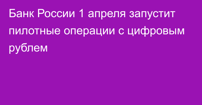 Банк России 1 апреля запустит пилотные операции с цифровым рублем