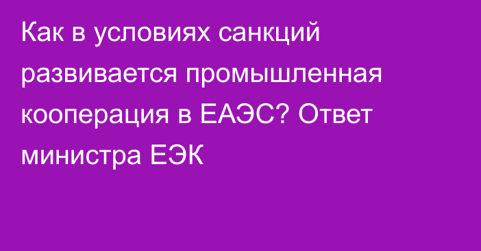 Как в условиях санкций развивается промышленная кооперация в ЕАЭС? Ответ министра ЕЭК