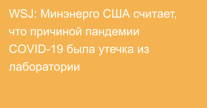 WSJ: Минэнерго США считает, что причиной пандемии COVID-19 была утечка из лаборатории