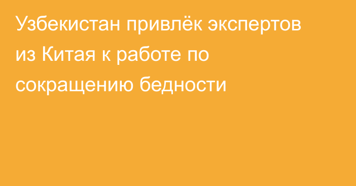 Узбекистан привлёк экспертов из Китая к работе по сокращению бедности