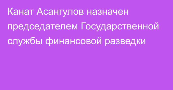 Канат Асангулов назначен председателем Государственной службы финансовой разведки