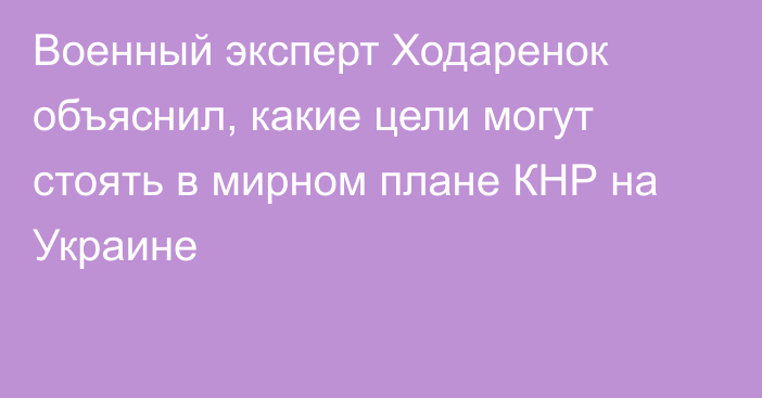 Военный эксперт Ходаренок объяснил, какие цели могут стоять в мирном плане КНР на Украине