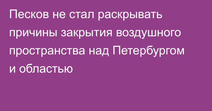 Песков не стал раскрывать причины закрытия воздушного пространства над Петербургом и областью