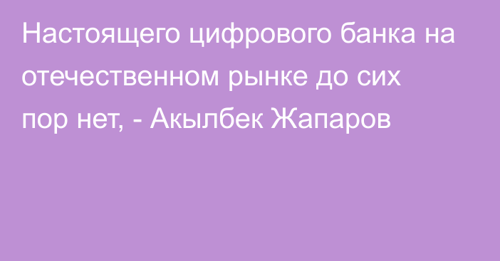 Настоящего цифрового банка на отечественном рынке до сих пор нет, - Акылбек Жапаров