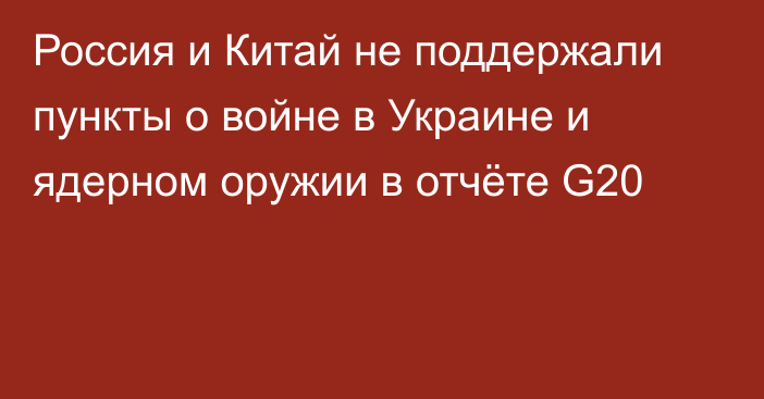 Россия и Китай не поддержали пункты о войне в Украине и ядерном оружии в отчёте G20