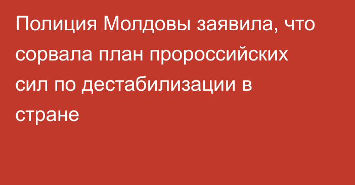 Полиция Молдовы заявила, что сорвала план пророссийских сил по дестабилизации в стране