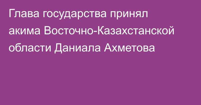 Глава государства принял акима Восточно-Казахстанской области Даниала Ахметова