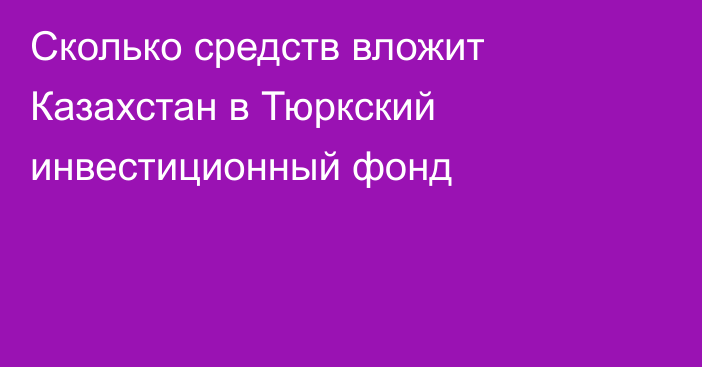 Сколько средств вложит Казахстан в Тюркский инвестиционный фонд