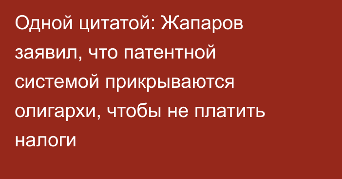 Одной цитатой: Жапаров заявил, что патентной системой прикрываются олигархи, чтобы не платить налоги