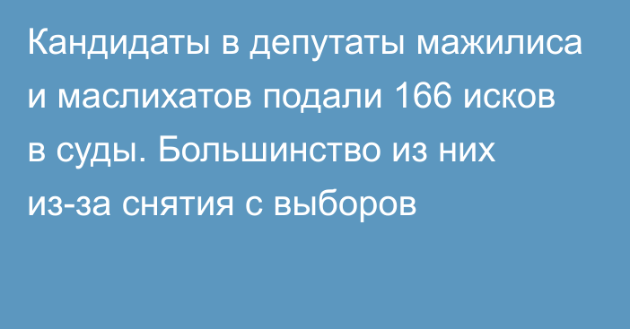 Кандидаты в депутаты мажилиса и маслихатов подали 166 исков в суды. Большинство из них из-за снятия с выборов