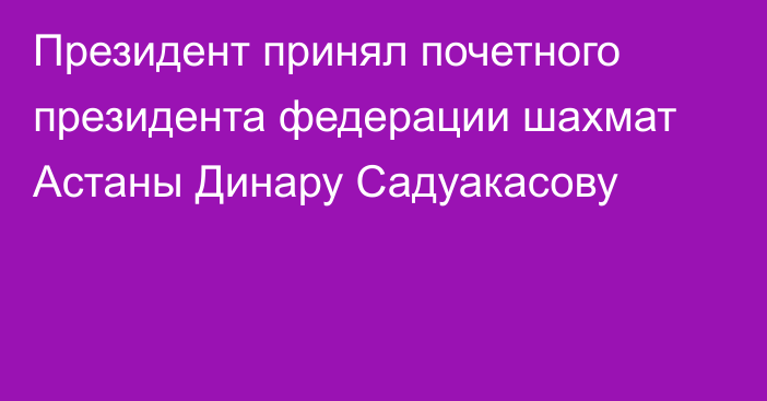 Президент принял почетного президента федерации шахмат Астаны Динару Садуакасову