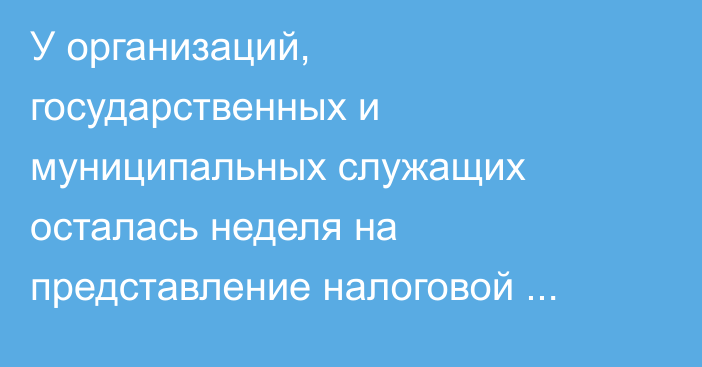 У организаций, государственных и муниципальных служащих осталась неделя на представление налоговой декларации, - ГНС