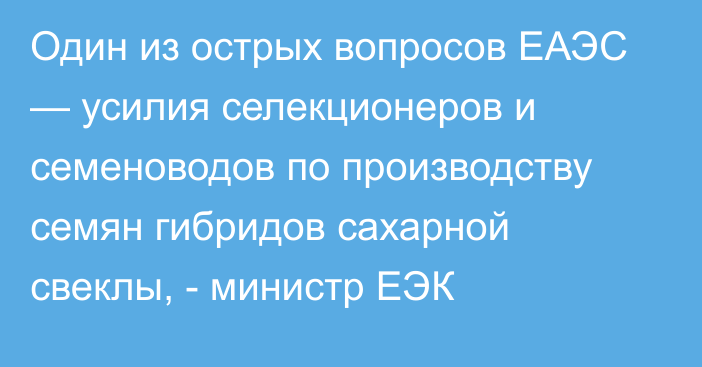 Один из острых вопросов ЕАЭС — усилия селекционеров и семеноводов по производству семян гибридов сахарной свеклы, - министр ЕЭК